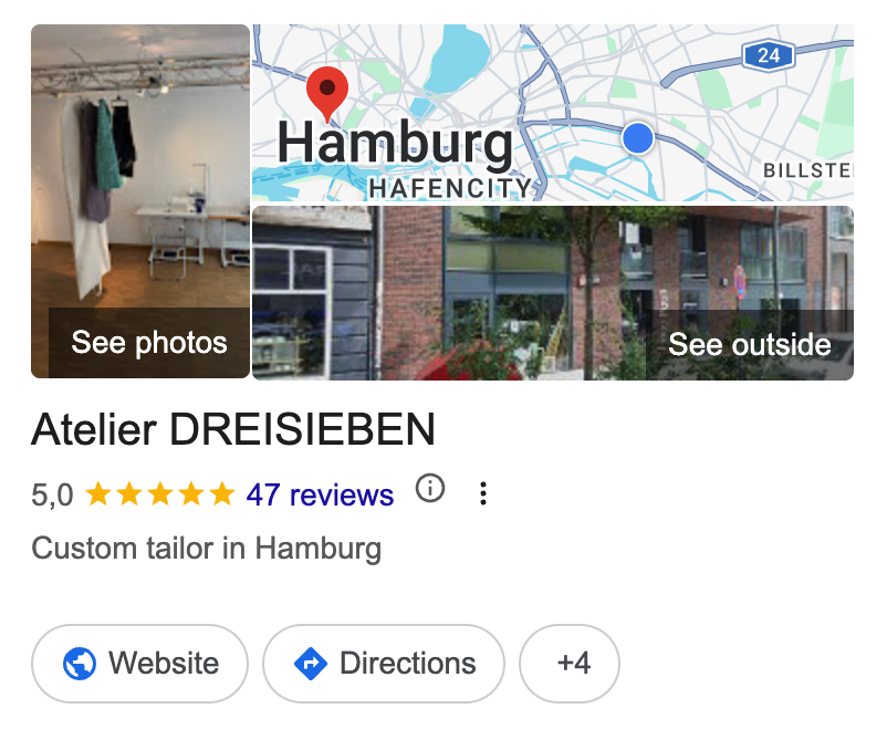 Google-Unternehmensprofil von Atelier DREISIEBEN mit 5,0 Sternen und 47 Rezensionen